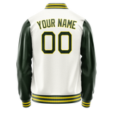 Custom White Kelly-Green Solid Color Varsity Letterman Jacket
