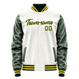 Custom White Kelly-Green Solid Color Varsity Letterman Jacket