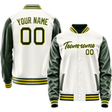 Custom White Kelly-Green Solid Color Varsity Letterman Jacket