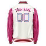 Custom White Pink Solid Color Varsity Letterman Jacket