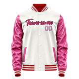 Custom White Pink Solid Color Varsity Letterman Jacket