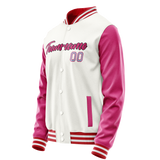 Custom White Pink Solid Color Varsity Letterman Jacket