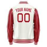 Custom White Texas-Orange Solid Color Varsity Letterman Jacket