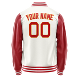 Custom White Red Solid Color Varsity Letterman Jacket