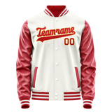 Custom White Red Solid Color Varsity Letterman Jacket