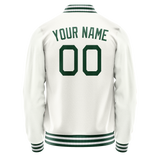 Custom White Kelly-Green Solid Color Varsity Letterman Jacket