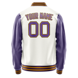 Custom White Purple Solid Color Varsity Letterman Jacket