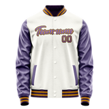Custom White Purple Solid Color Varsity Letterman Jacket