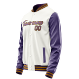 Custom White Purple Solid Color Varsity Letterman Jacket