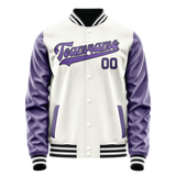 Custom White Purple Solid Color Varsity Letterman Jacket