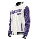 Custom White Purple Solid Color Varsity Letterman Jacket