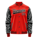 Custom Orange Black Solid Color Varsity Letterman Jacket