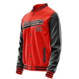 Custom Orange Black Solid Color Varsity Letterman Jacket