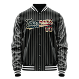 Custom Black Vintage-Usa-Flag Cream Pinstripe Varsity Letterman Jacket