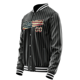 Custom Black Vintage-Usa-Flag Cream Pinstripe Varsity Letterman Jacket