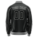 Custom Black White Gray Pinstripe Varsity Letterman Jacket