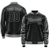 Custom Black White Gray Pinstripe Varsity Letterman Jacket