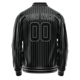 Custom Black Gray Gray Pinstripe Varsity Letterman Jacket