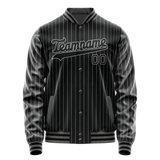 Custom Black Gray Gray Pinstripe Varsity Letterman Jacket
