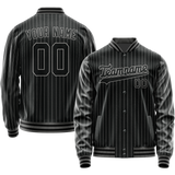 Custom Black Gray Gray Pinstripe Varsity Letterman Jacket
