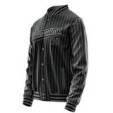 Custom Black Gray Gray Pinstripe Varsity Letterman Jacket