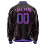 Custom Black Purple Pink Pinstripe Varsity Letterman Jacket