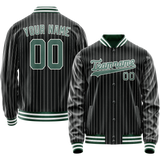 Custom Black Teal Gray Pinstripe Varsity Letterman Jacket