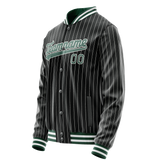 Custom Black Teal Gray Pinstripe Varsity Letterman Jacket