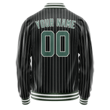 Custom Black Teal White Pinstripe Varsity Letterman Jacket