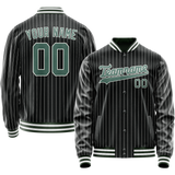 Custom Black Teal White Pinstripe Varsity Letterman Jacket