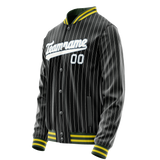 Custom Black White Gray Pinstripe Varsity Letterman Jacket
