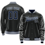 Custom Black Royal White Pinstripe Varsity Letterman Jacket