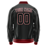 Custom Black Orange White Pinstripe Varsity Letterman Jacket