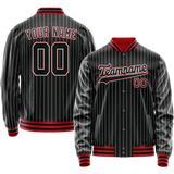 Custom Black Orange White Pinstripe Varsity Letterman Jacket