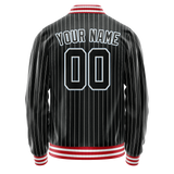 Custom Black Light-Blue Gray Pinstripe Varsity Letterman Jacket