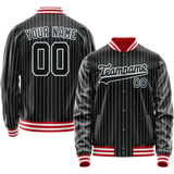Custom Black Light-Blue Gray Pinstripe Varsity Letterman Jacket