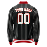 Custom Black Orange White Pinstripe Varsity Letterman Jacket