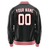 Custom Black White White Pinstripe Varsity Letterman Jacket