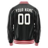 Custom Black White Gray Pinstripe Varsity Letterman Jacket
