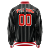 Custom Black Orange Gray Pinstripe Varsity Letterman Jacket
