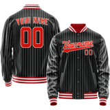 Custom Black Orange Gray Pinstripe Varsity Letterman Jacket