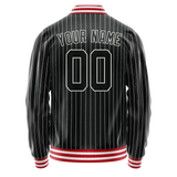 Custom Black White White Pinstripe Varsity Letterman Jacket