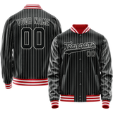 Custom Black White White Pinstripe Varsity Letterman Jacket