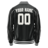 Custom Black White Gray Pinstripe Varsity Letterman Jacket