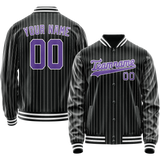 Custom Black Purple Gray Pinstripe Varsity Letterman Jacket