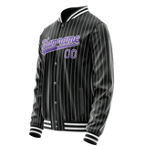 Custom Black Purple Gray Pinstripe Varsity Letterman Jacket