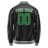 Custom Black Neon-Green Gray Pinstripe Varsity Letterman Jacket
