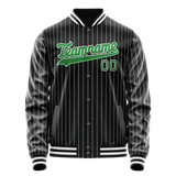 Custom Black Neon-Green Gray Pinstripe Varsity Letterman Jacket