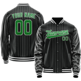 Custom Black Neon-Green Gray Pinstripe Varsity Letterman Jacket