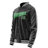 Custom Black Neon-Green Gray Pinstripe Varsity Letterman Jacket